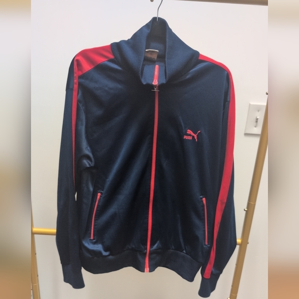 Puma Men's Navy and Red Bomber Jacket Size L
